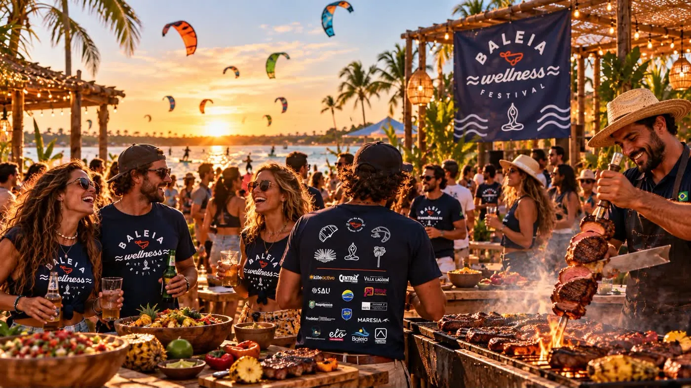 Festival guests by the churrasco grill at Villa Lagoon